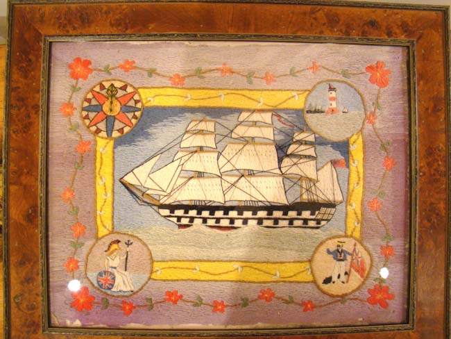 A Charming 19th century Sailor made Woolwork of a British Man of War circa 1870 — image 3